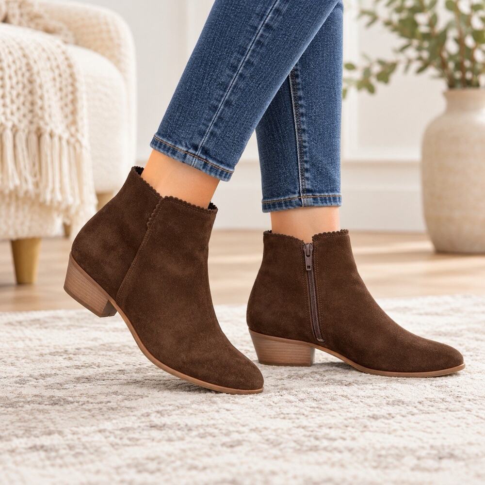 Jack Rogers Bailee Booties 9 Chocolate Brown Suede Ankle Boots Dark Preppy